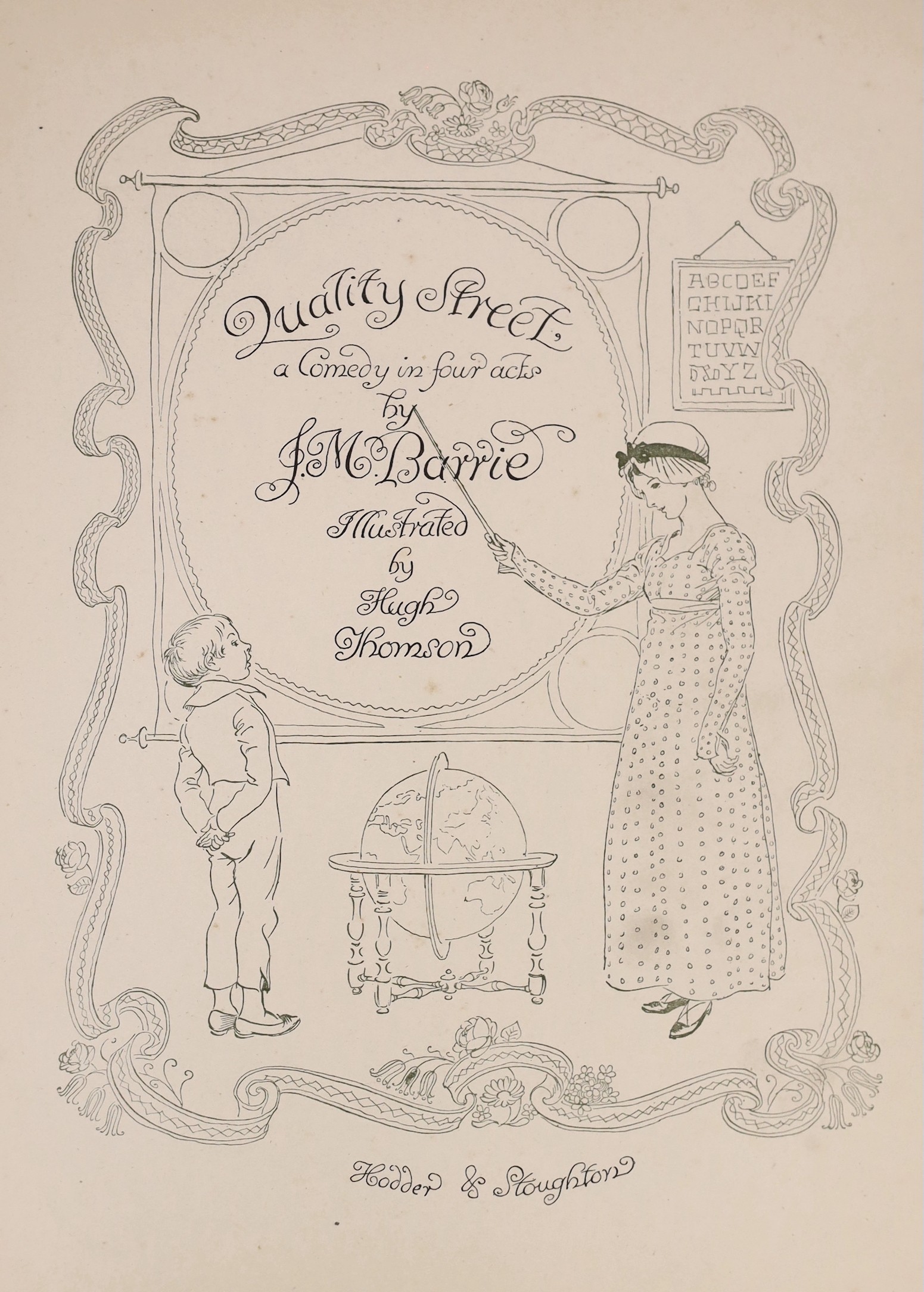 Barrie, J.M - Quality Street, illustrated by Hugh Thomson, with 22 tipped-in colour plates, 4to, lilac cloth gilt, Hodder and Stoughton, London, 1901